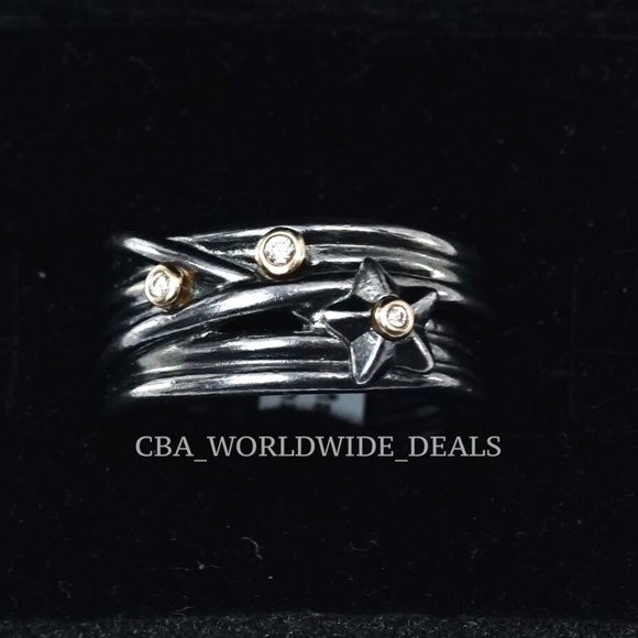 Pandora Two Tone Oxidized Stella Star Band Ring Size: 54 (7) - Picture 1 of 3